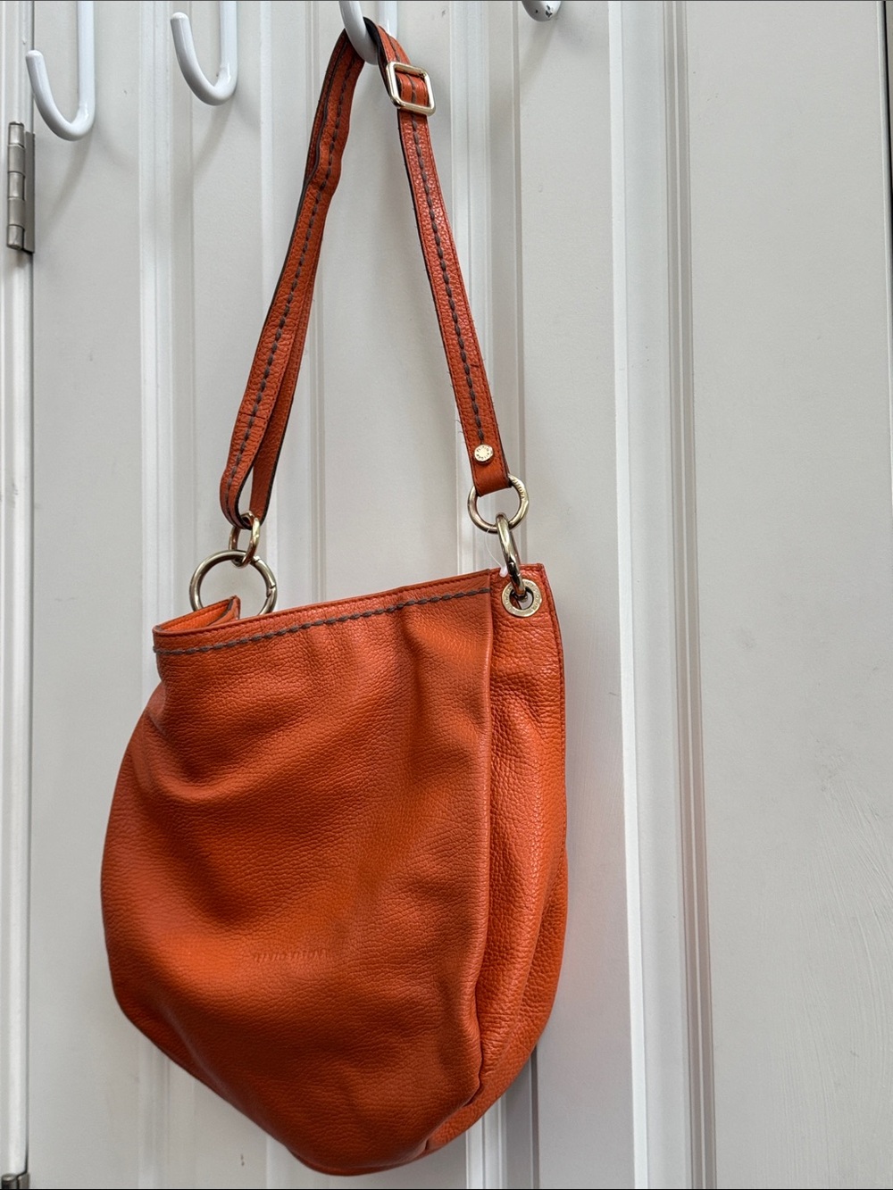 Plinio Visona Orange Leather Shoulder Bag with Gold Hardware
